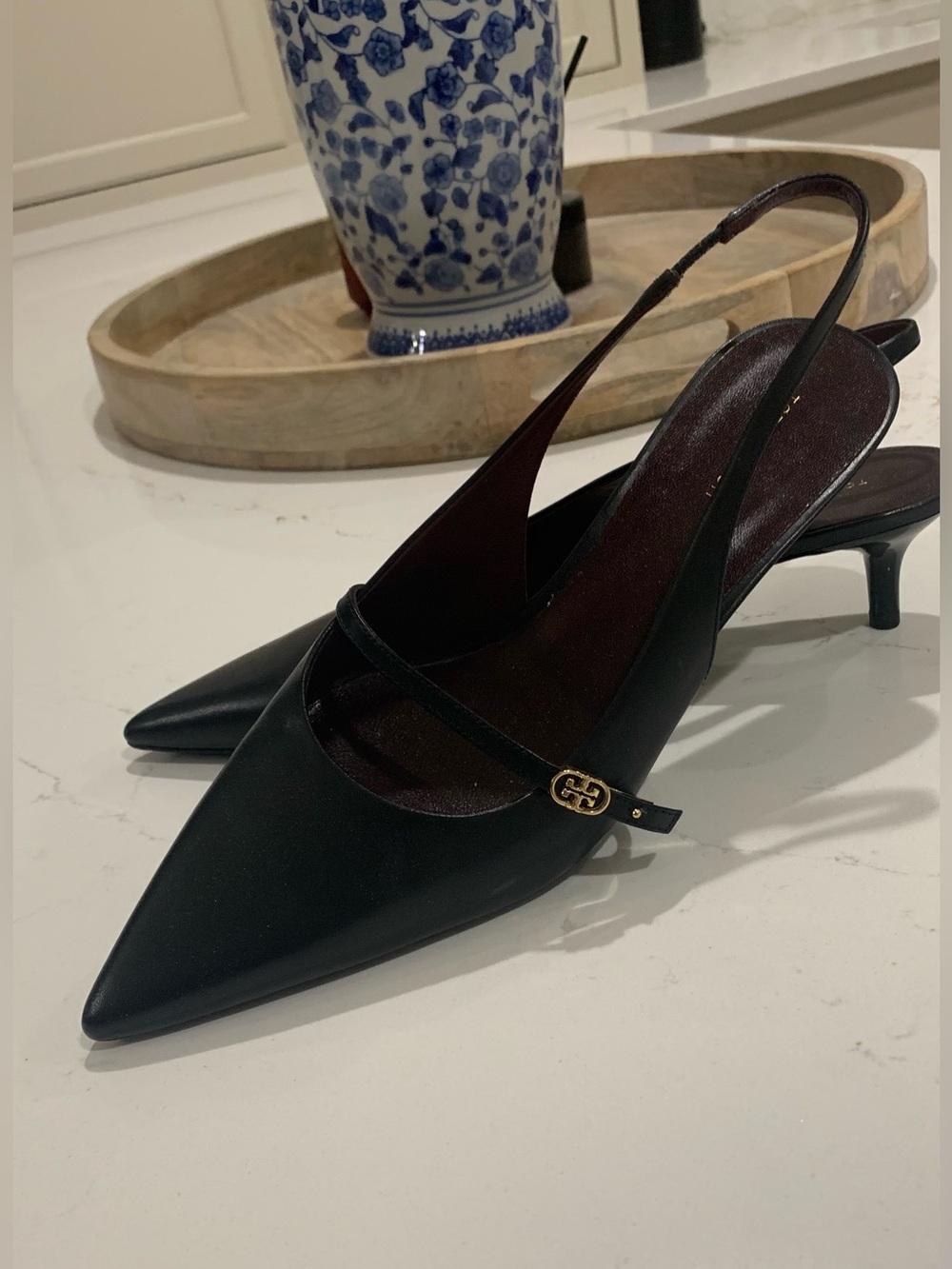 Tory Burch Double T 45MM Leather Buckle Mary Janes Slingback Sandal Size 8.5 M